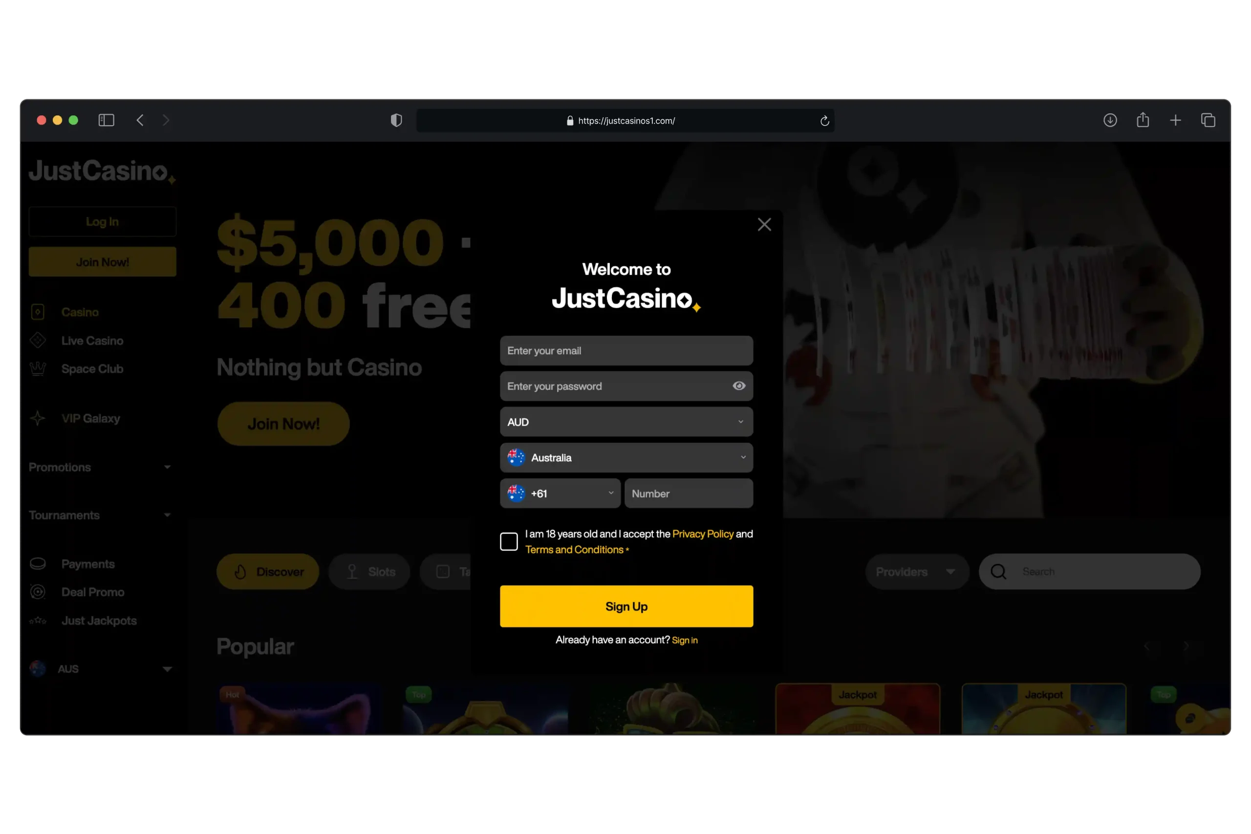 just casino login